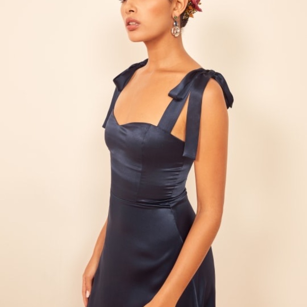 Reformation- Navy Blue Silk Tuileries Dress NWT